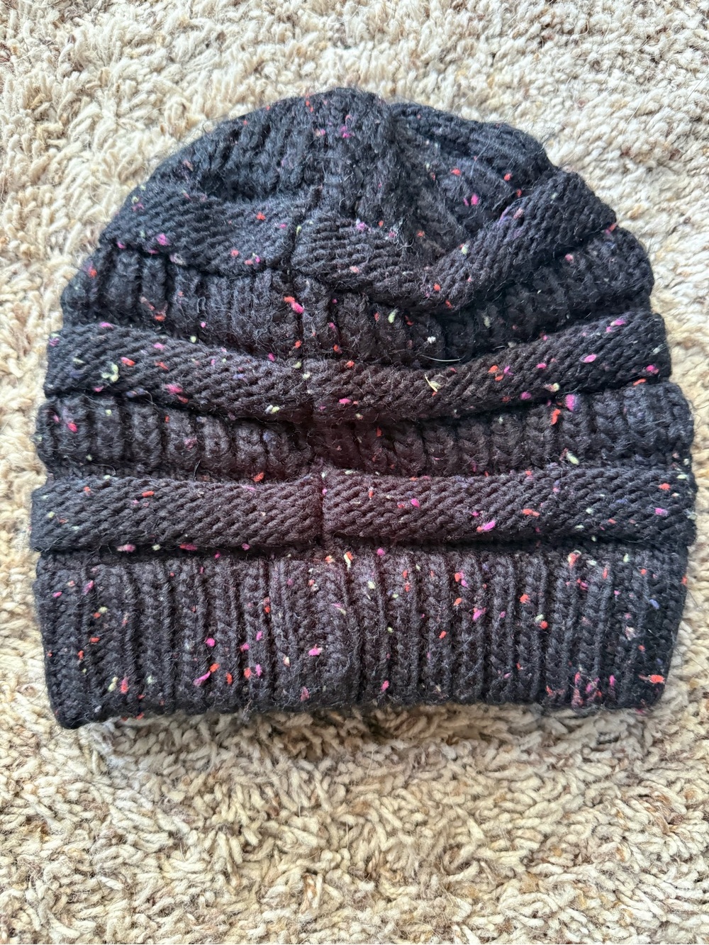 Black colorful confetti crotchet beanie hat